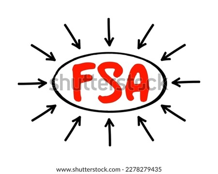 FSA Financial Services Authority - quasi-judicial body accountable for the regulation of the financial services industry, acronym text concept with arrows