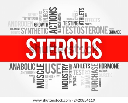 Steroids - is an organic compounds with four fused rings arranged in a specific molecular configuration, word cloud concept background