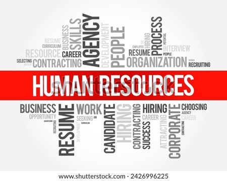 Human Resources - set of people who make up the workforce of an organization, business sector, industry, or economy, word cloud concept background