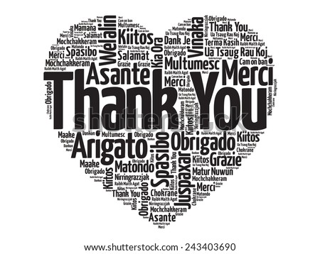 Thank You in many languages, love heart vector concept