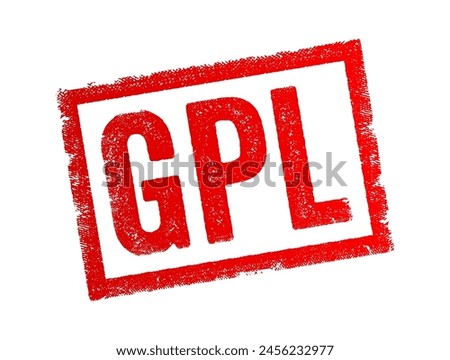 GPL stands for General Public License, it's a widely used free software license that ensures that software users have the freedom to use the software, text concept stamp