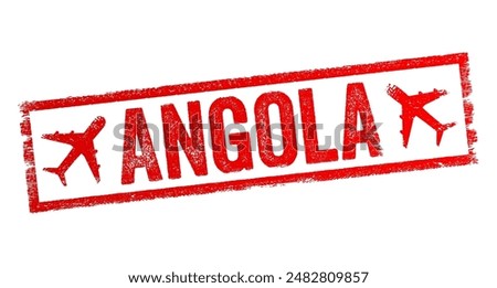 Angola - is a country on the west-central coast of Southern Africa, text emblem stamp with airplane