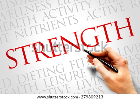 Strength word cloud, health concept