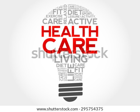 Health care bulb word cloud, health concept