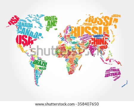 Vector World Map: Countries in Word Cloud | Download Free Vector Art ...