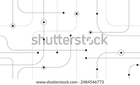 Minimalistic Circuit Design with Lines and Dots, Geometric Connection Pattern, Vector Technology Background.