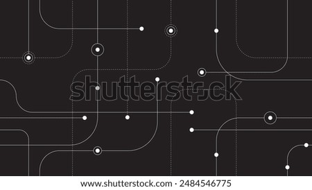 Minimalistic Circuit Design with Lines and Dots, Geometric Connection Pattern, Vector Technology Background.