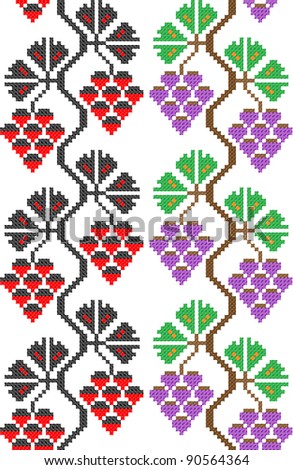 two seamless embroidered good like handmade cross-stitch ethnic Ukraine pattern. Raster version over 20MPx