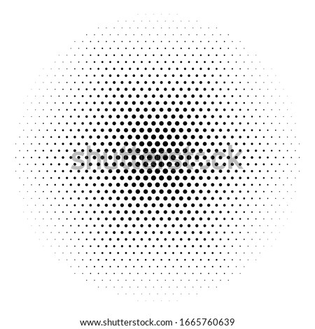 Hexagon with halftone dots. Monochrome dotted abstract background.