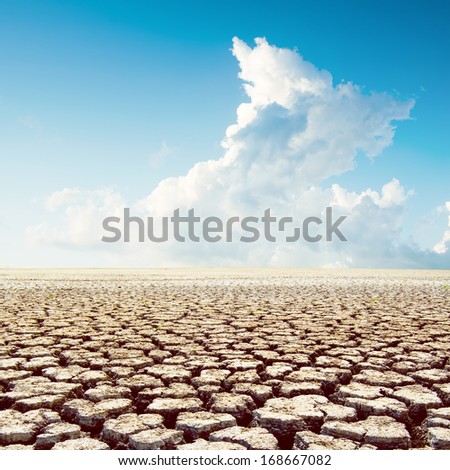 global warming. hot weather in desert under clouds