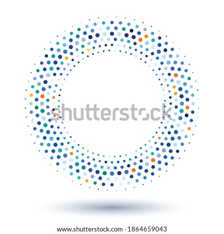 halftone dotted circle blue colors with shadow as icon or logo symbol