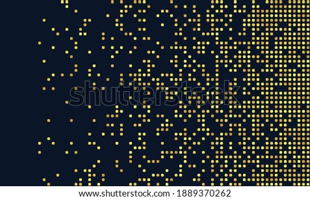 Dissolved filled golden square dotted vector background or icon with disintegration effect.