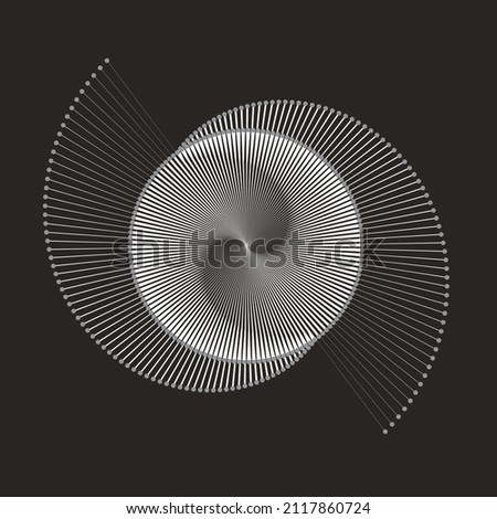 Spiral with lines as dynamic abstract vector background or logo or icon. Yin and Yang symbol. White hypnotic illustration on black background.