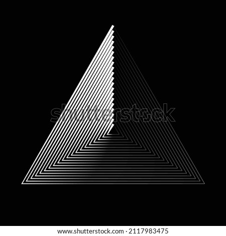 Triangle shape with lines. Art lines background with geometric design element. Optical illusion psychedelic effect.