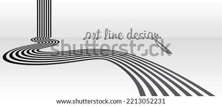 Dynamic geometric lines with perspective. Black parallel and wave stripes background like 3D form. Modern art lines design.