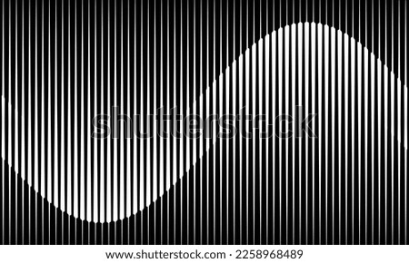 Abstract art geometric background with vertical lines. Optical illusion with waves and transition.