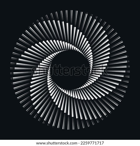 Spiral with lines in circle as endless symbol. Abstract geometric art line background, logo, icon or tattoo. Psychedelic rotating optical illusion.