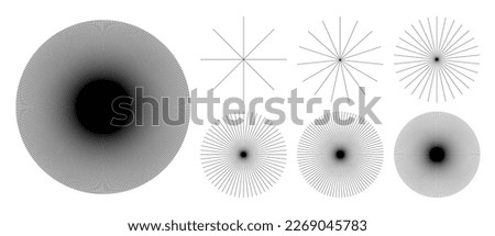 Set of circular lines as geometric elements. Light rays, sunburst and rays of sun icon or symbol.