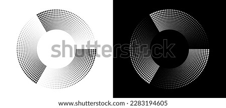 White and black polka dots in a circle as a logo or abstract background. A rotating circle like a loading sign with 3 parts.