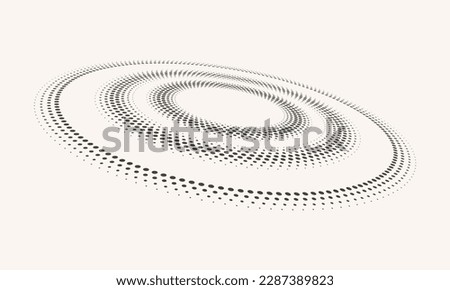 Abstract halftone dotted circles advertising background. Ripple optical illusion effect. White creative halftone circle polka dots vector in perspective view.