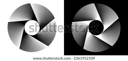 Abstract background with lines in spiral. Art design circle concept with 5 segments. Black lines on a white background and white lines on the black side.