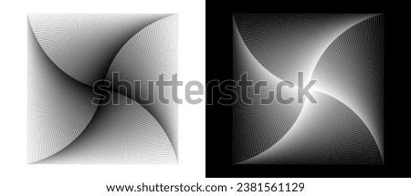 Modern abstract background with squares in rotation. Design element or icon. Black shape on a white background and the same white shape on the black side.