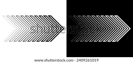 Arrow art vector illustration. Black shape on a white background and the same white shape on the black side.