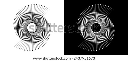 Abstract background with lines in circle. Art design spiral as logo or icon. A black figure on a white background and an equally white figure on the black side.