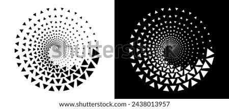 Abstract background with triangles in circle. Art design spiral as logo or icon. A black figure on a white background and an equally white figure on the black side.