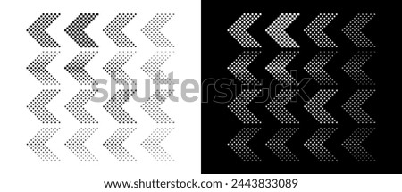 Set of arrows with halftone effect. Black figures on a white background and an equally white figures on the black side.