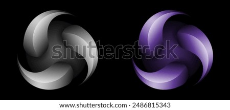 Gray and purple colors toy template for game or icon. 3 swirl parts rotate around center. Optical illusion effect.