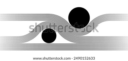 Abstract background with black lines and circles. Geometric striped line art design. Modern futuristic concept.