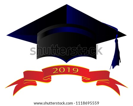 A university cap with banner showing 2019