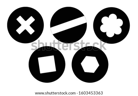 A collection of five screw heads in silhouette set over a white background