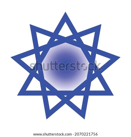 The symbol Bahai Star of Islam in blue set upon a white background