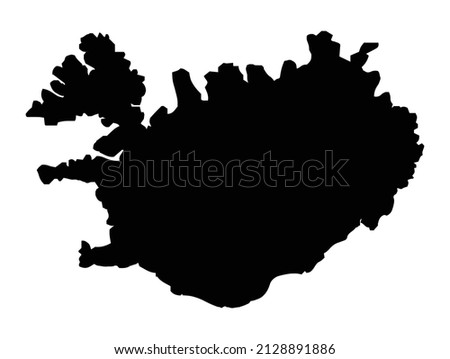 Outline silhouette map of Iceland over a white background