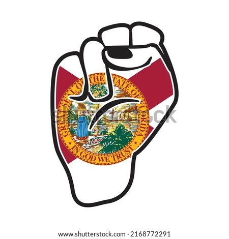 A black outline power fist over the Florida state flag isolated on a white background