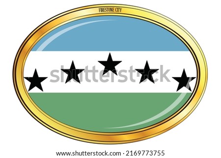The flag of the city of Firestone in Colorado USA set in a metal oval