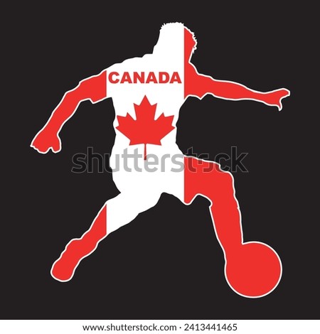 Silhouette of a Canadian footballer with the national flag colors set in a black background