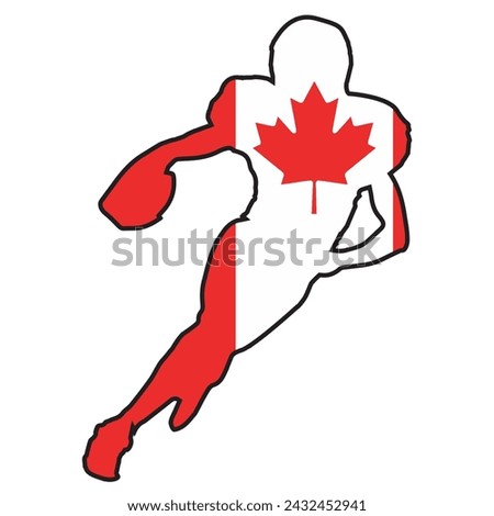 Canadian flag icons within the outline silhouette of a Canadian footballer