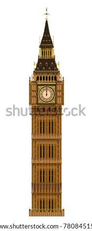 The London landmark the Big Ben Clock-tower isolated on a white background
