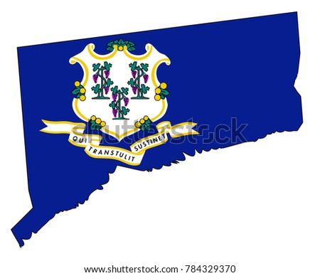 State map outline of Connecticut over a white background with flag inset

