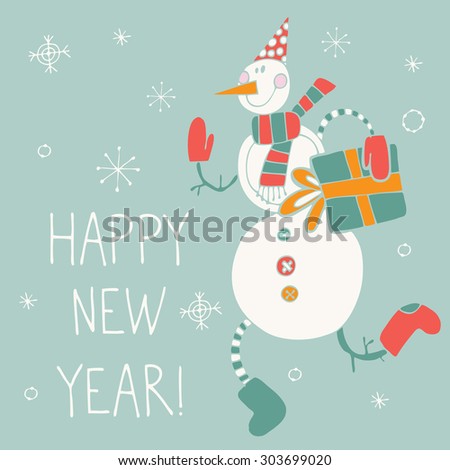 Vector Hand-drawn Illustration With Cute Snowman - 303699020 : Shutterstock