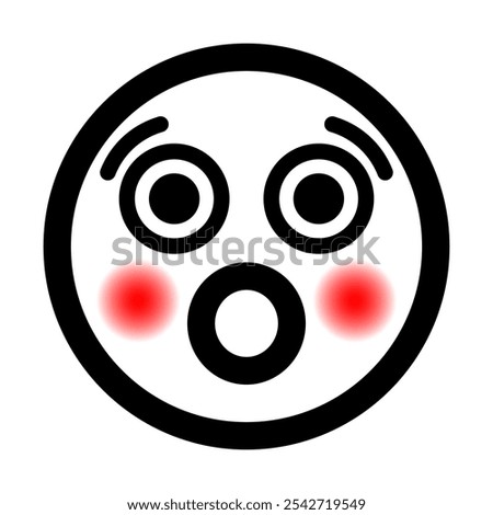 Stylized Flushed Face Emoji With Shocked Eyes. Face With Raised Eyebrows, Wide Open Mouth, Eyes And Blushing Cheeks.