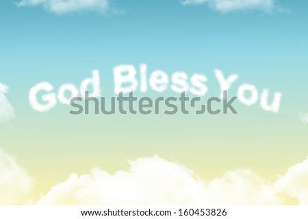 God Bless You - cloud word on yellow to blue gradient background