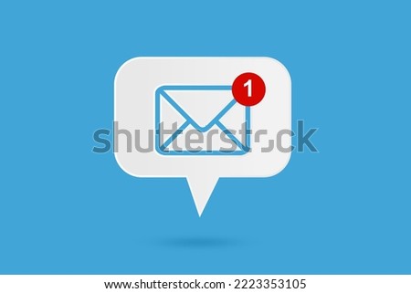 alert of incoming message on white speech bubble paper cut and blue background