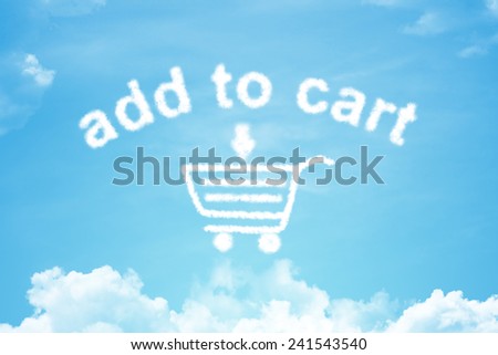 add to cart cloud text cup on bright blue sky