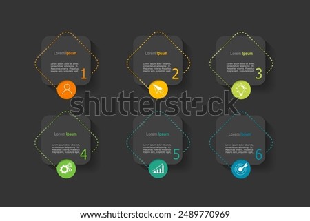 infographic elements template, business concept with 6 steps,   grey rectangle shapes design for workflow layout, diagram, annual report, web design.Creative banner, label vector