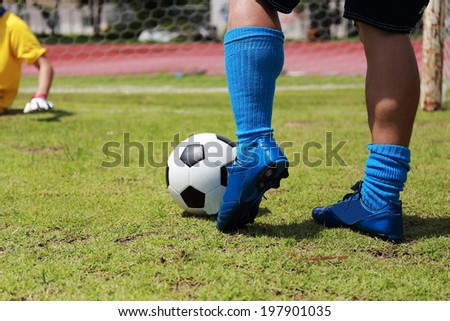Soccer player will be  kicking after goalkeeper is falling