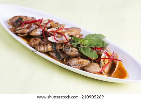 Thai spicy food Stir fried clams with roasted chili paste